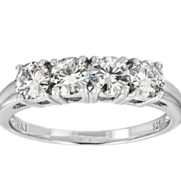 Moissanite 4-stone silver band Rings (2 bands) - Picture 2 of 4